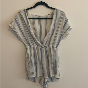 UO striped linen Romper/ bathing suit Cover Up